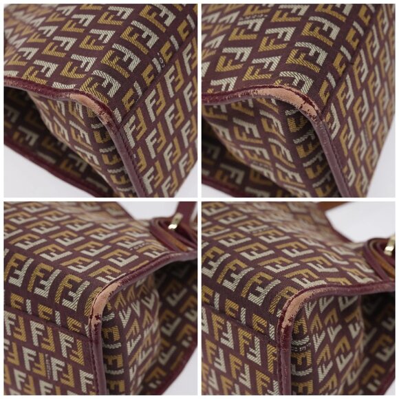 FENDI Zucchino Canvas Hand Bag Wine Red Gold Auth 120902 - Picture 16 of 16